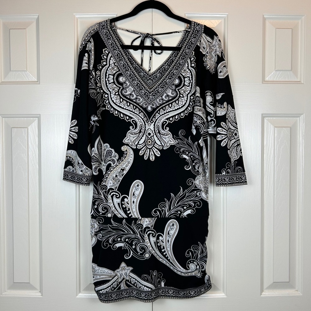 White House Black Market Paisley Tie Back Tunic Dress M
